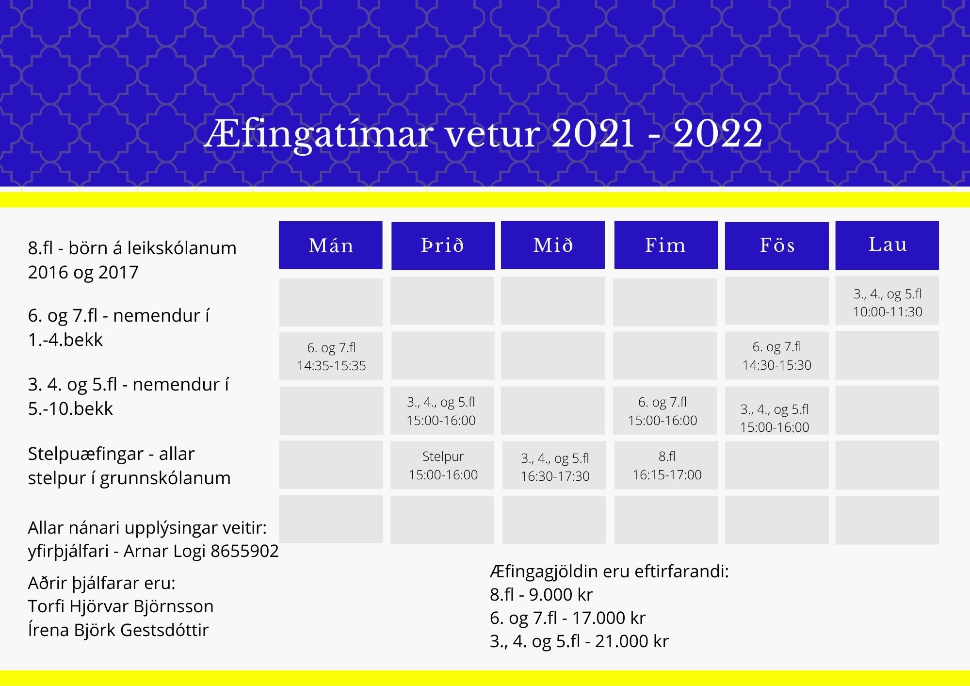 Æfingatafla yngri flokka
